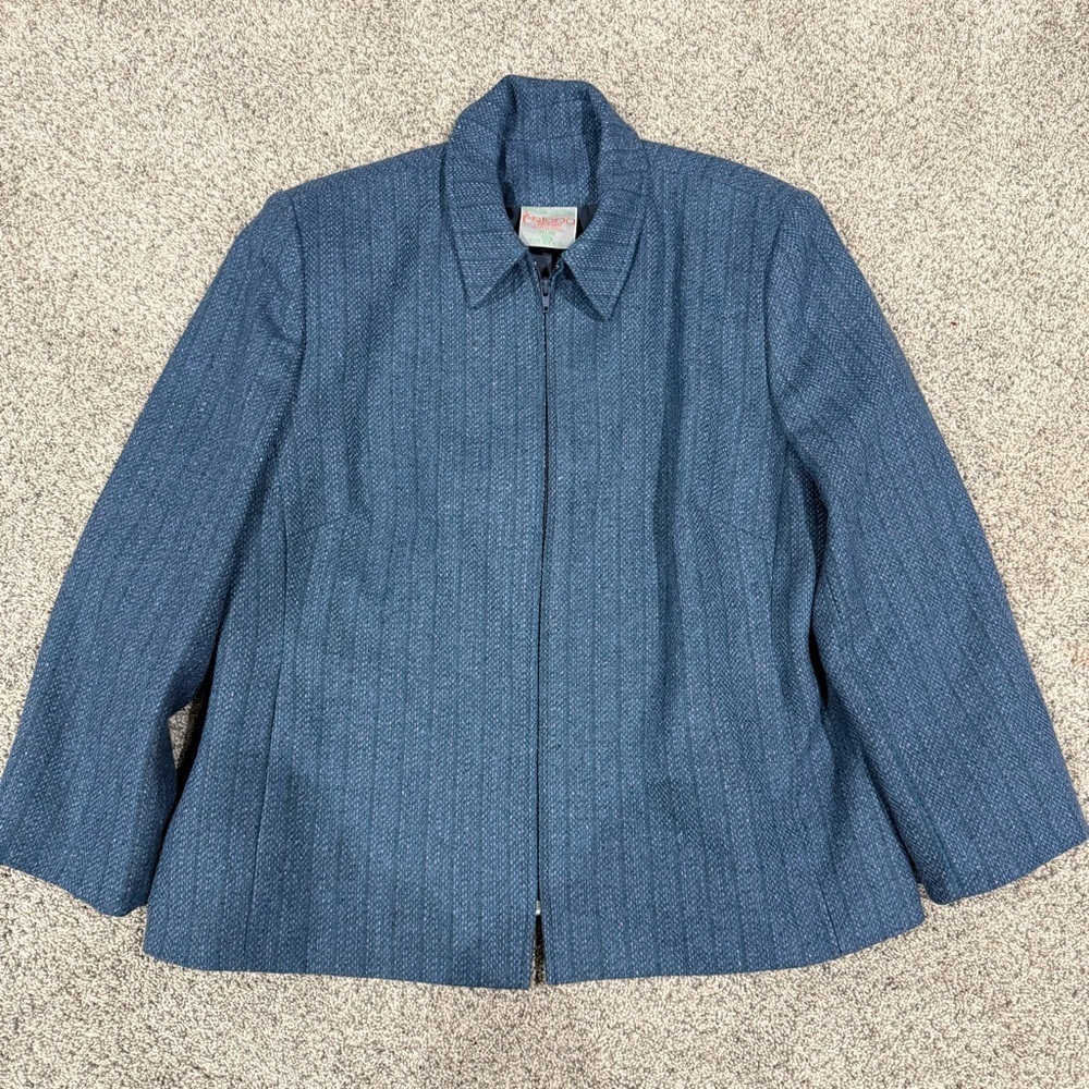 Vintage Irish Donegal Handwoven Tweed 100% Wool Teal Zipup Jacket Women’s L